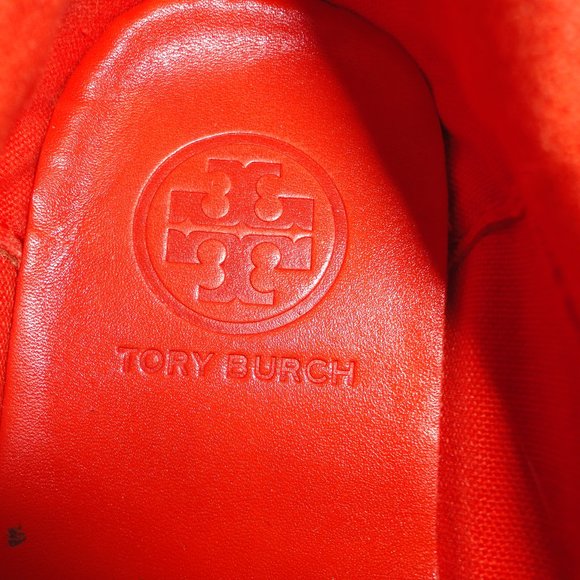 TORY BURCH Women's Orange & White Textile & Leather Sneakers Shoes Size 7M - Picture 7 of 11